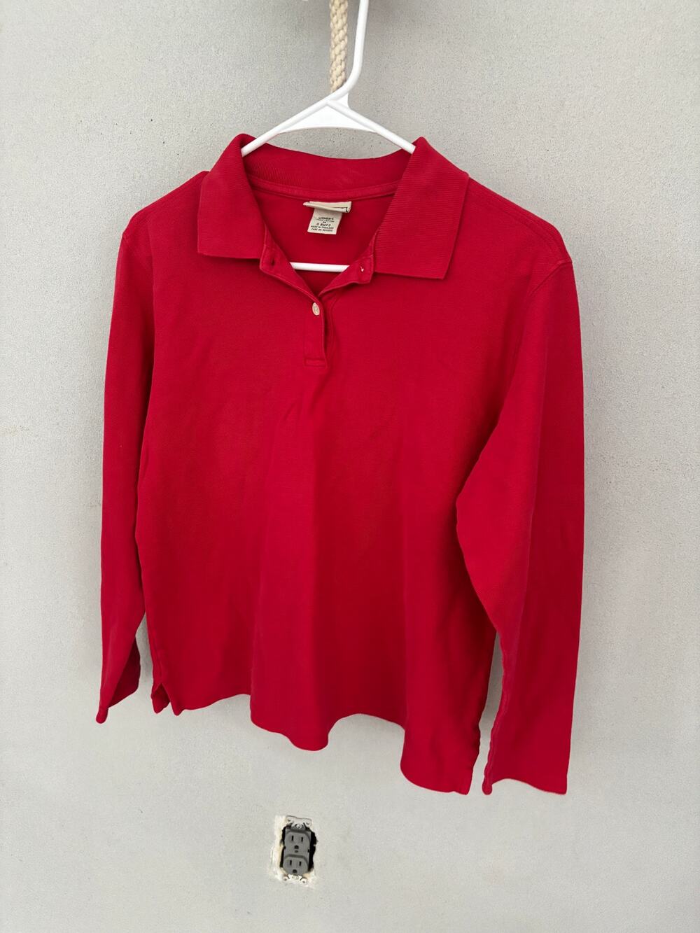 LL Bean Red Long Sleeve Polo Size Medium 100% Cotton 90s Coastal Casual Gorpcore